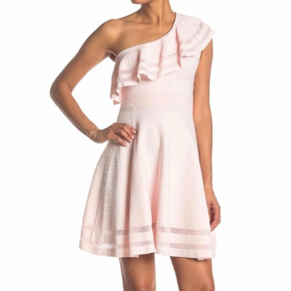 TED BAKER Pink Streena One Shoulder Knitted Dress‎